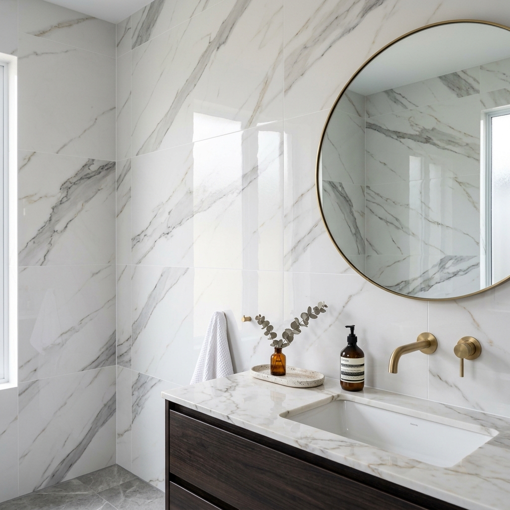 White ceramic bathroom walls