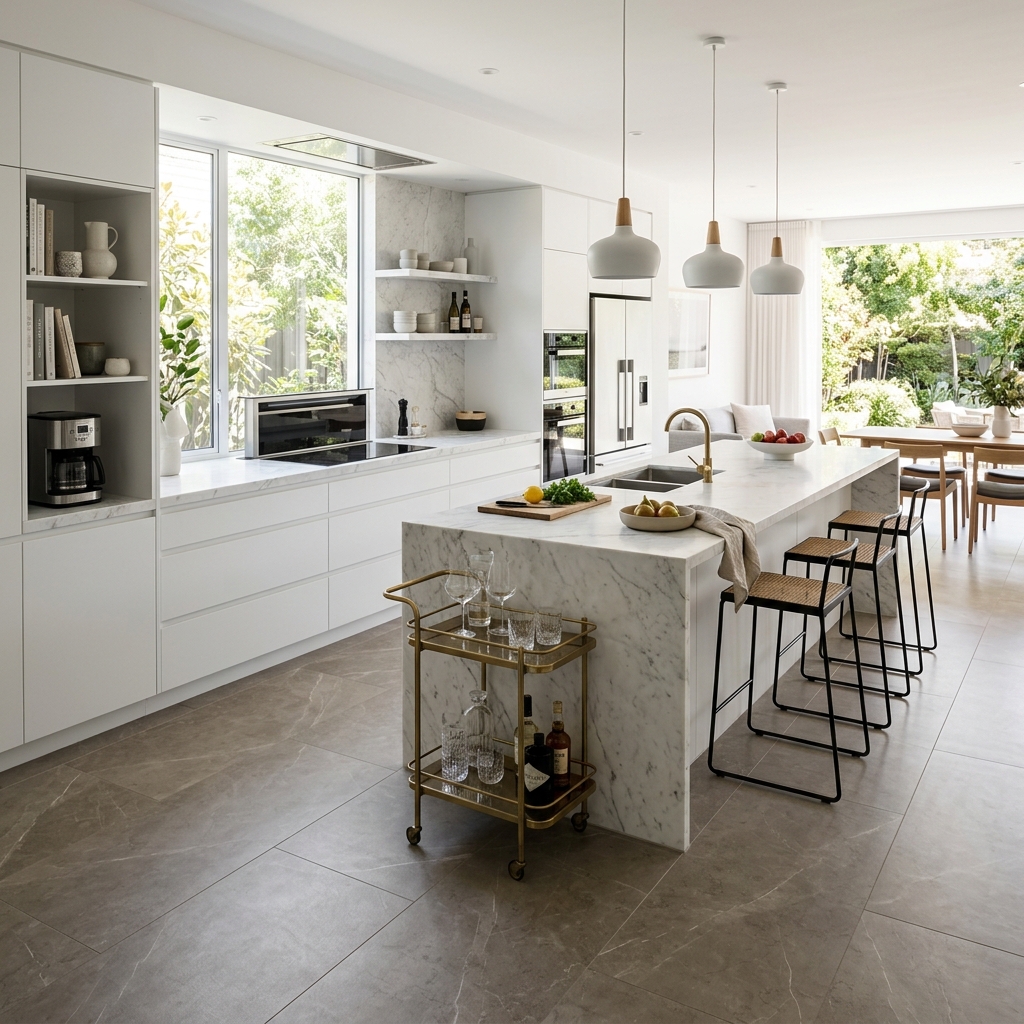 Modern kitchen with porcelain floor